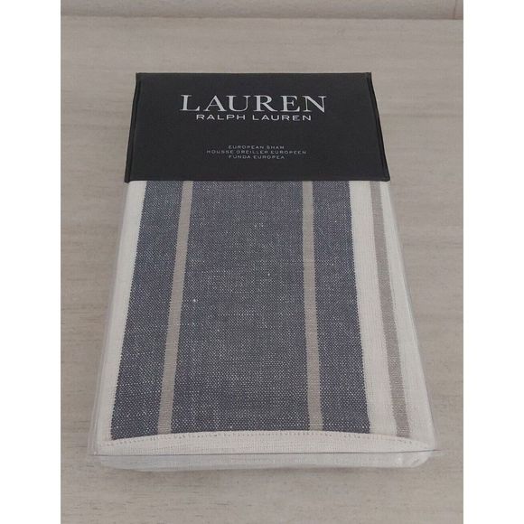 Ralph Lauren DOMINIQUE YARN DYE Blue White European Euro Pillow Sham 26"x26" - Picture 3 of 10